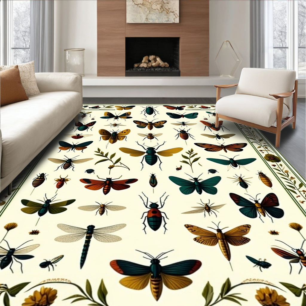 Vintage Insect Collection Pattern Design Rug
