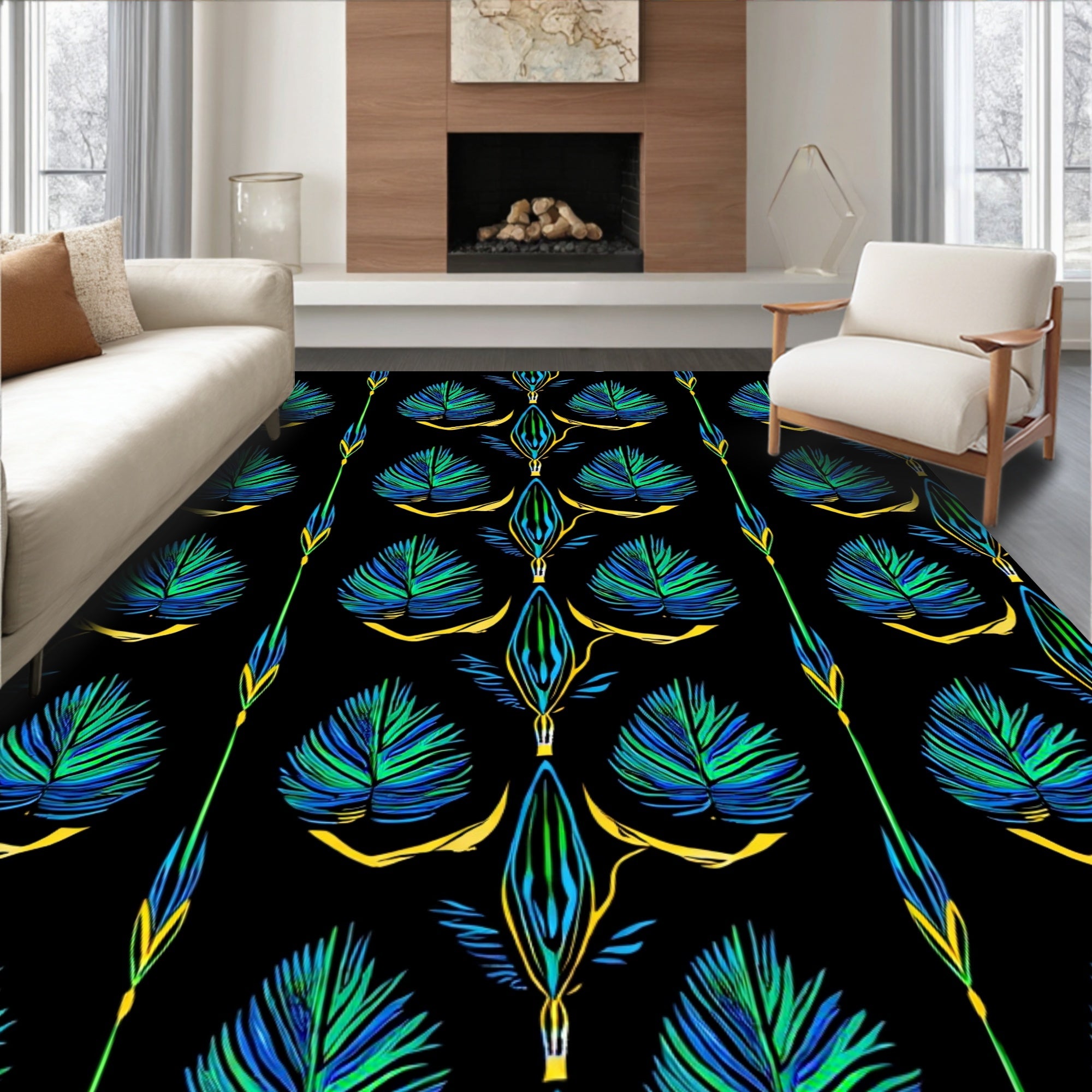 Tropical Leaf Pattern With Yellow Accents Rug
