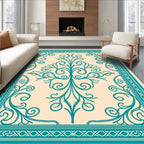 Teal Flourish Medallion Cream Rug