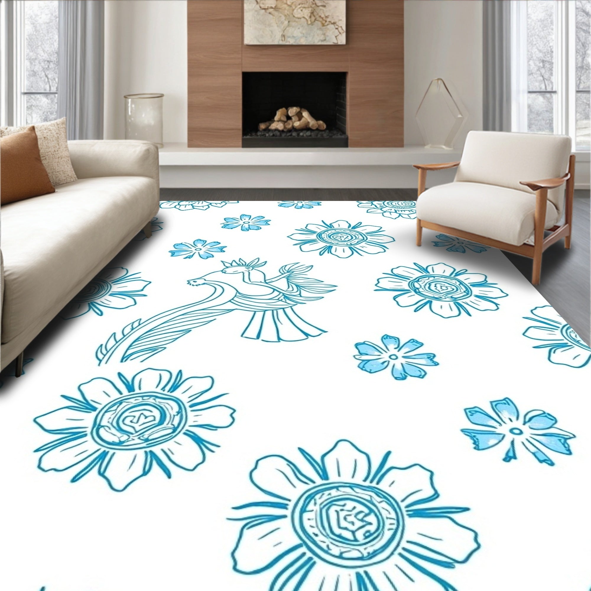 Mythical Bird Floral Pattern Design Rug