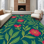 Rich Red Floral Leaf Pattern Rug