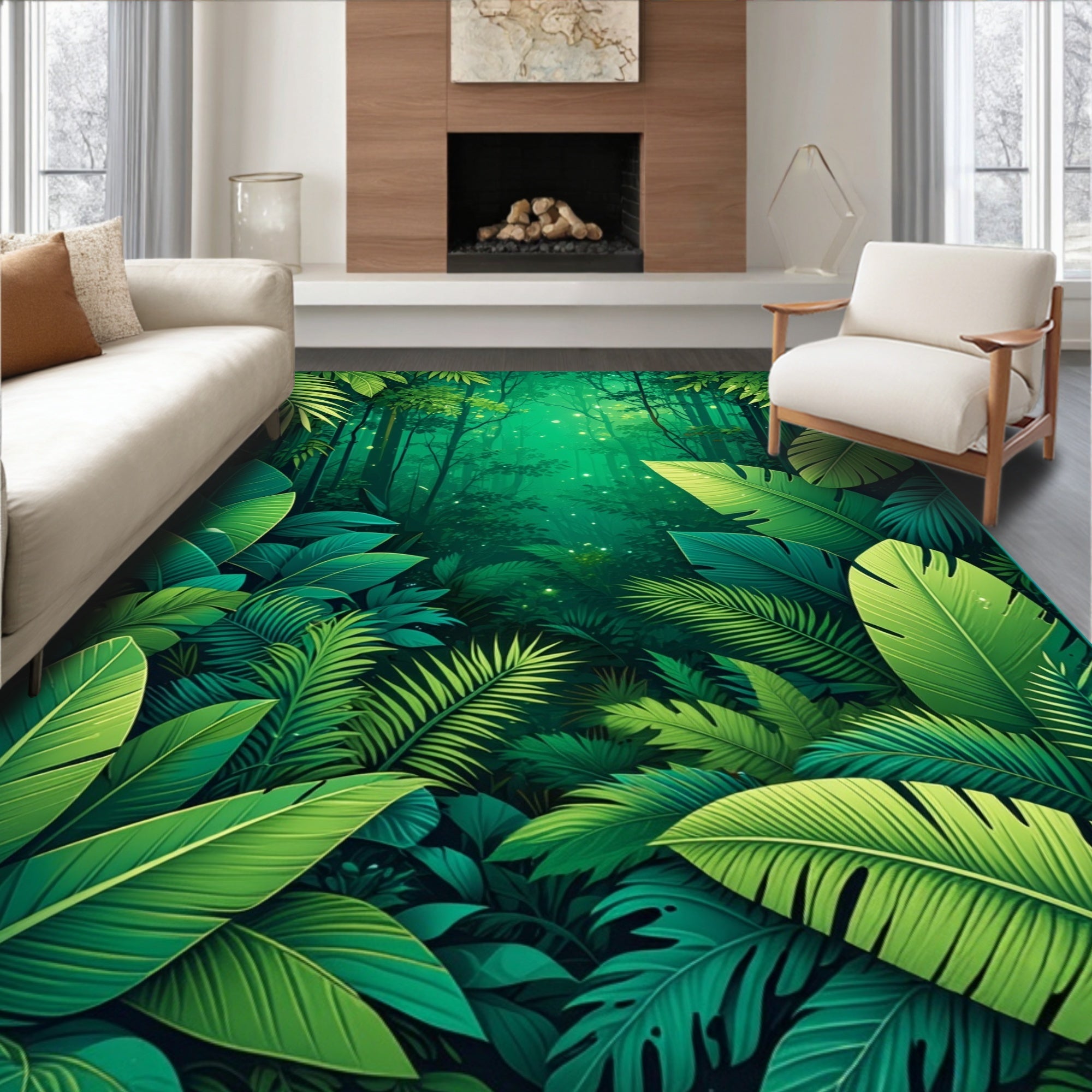 Enchanted Forest Tropical Leaves Rug