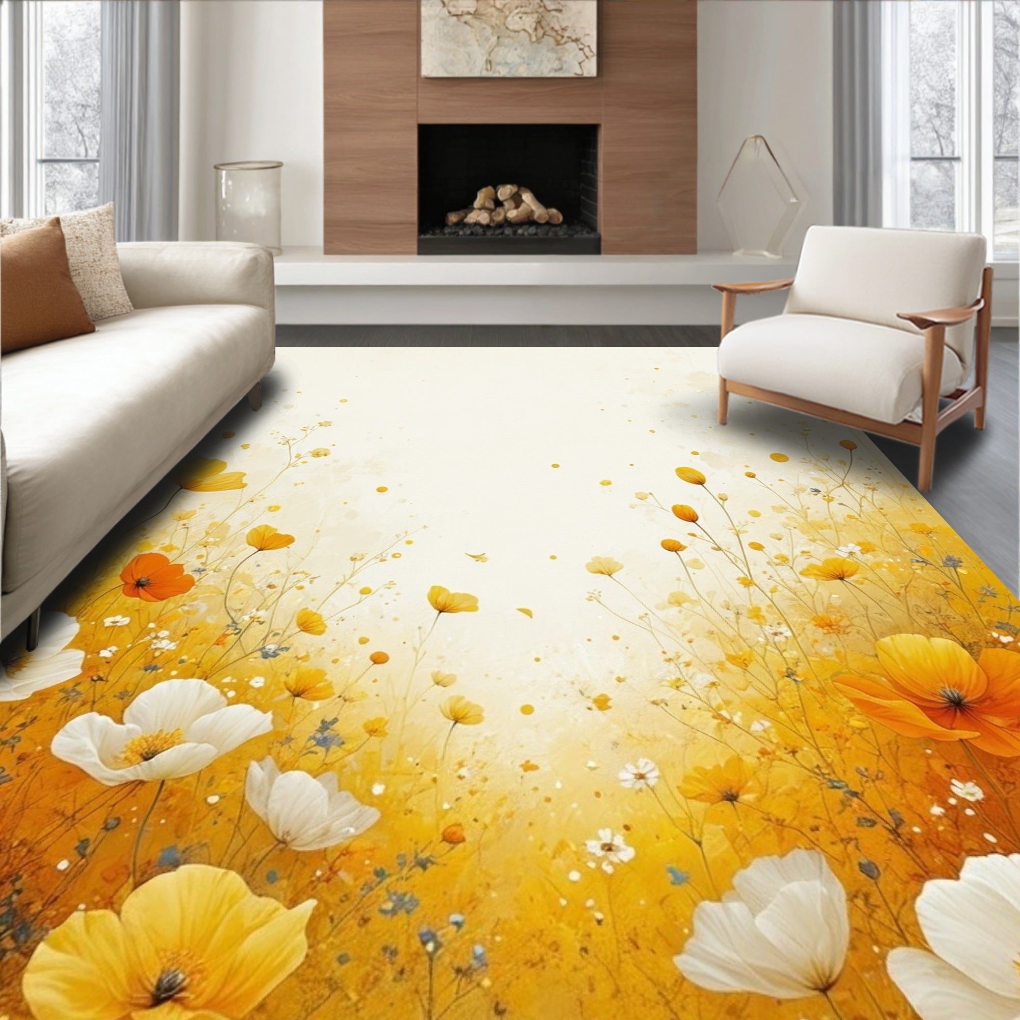 Golden Meadow Wildflower Botanical Design Rug