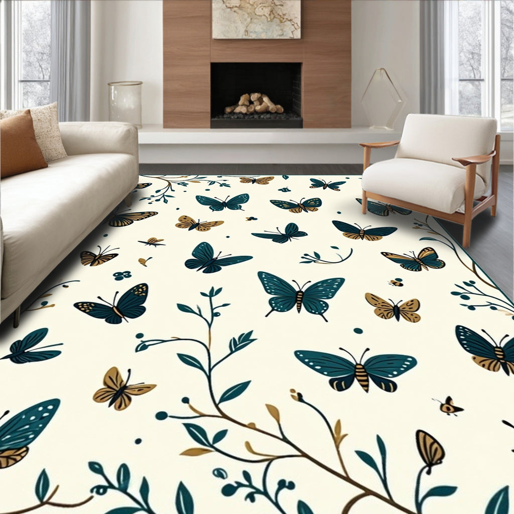 Whimsical Butterflies Floral Branch Design Rug