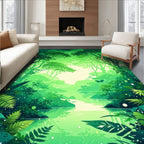 Lush Forest River Green Abstract Design Rug
