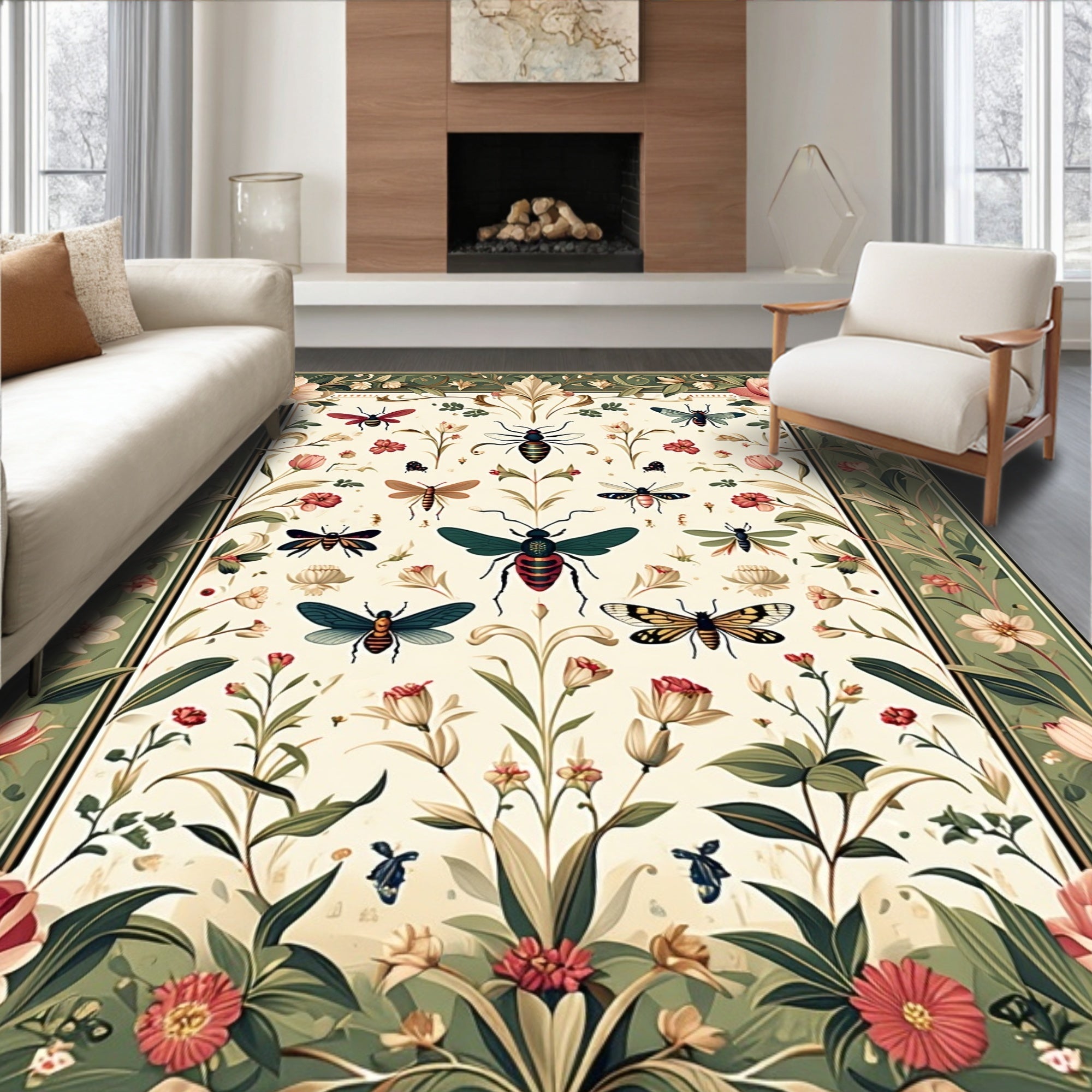 Nature Insects Botanical Pattern Rug