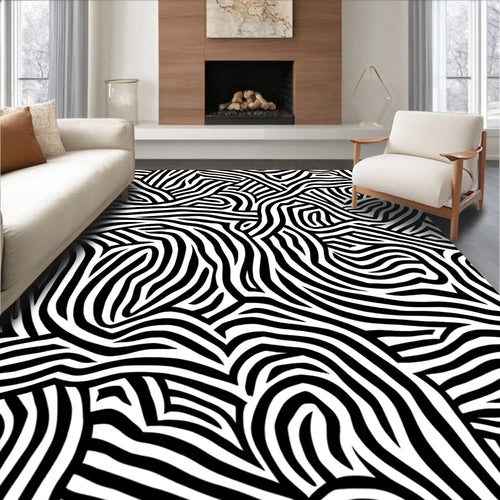 Abstract Lines Black White Pattern Rug