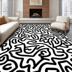 Bold Abstract Black Line Art Rug
