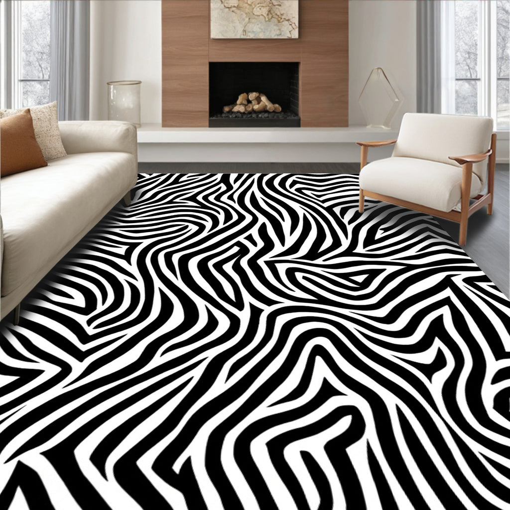 Bold Black White Stripe Pattern Rug