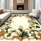 Ornate Floral Leaf Scrollwork Design Rug