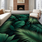 Deep Green Tropical Leaf Pattern Rug