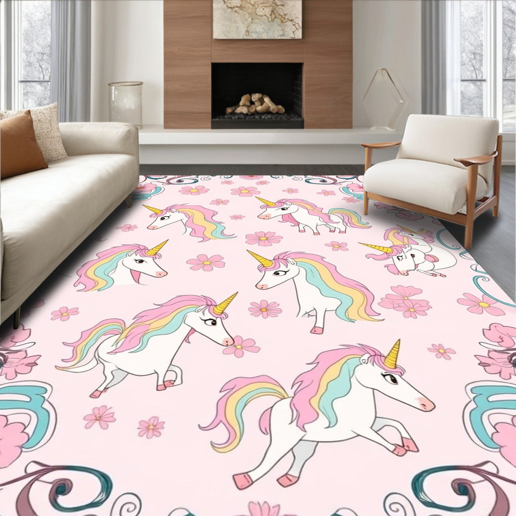 Unicorn Floral Whimsical Pastel Pattern Rug