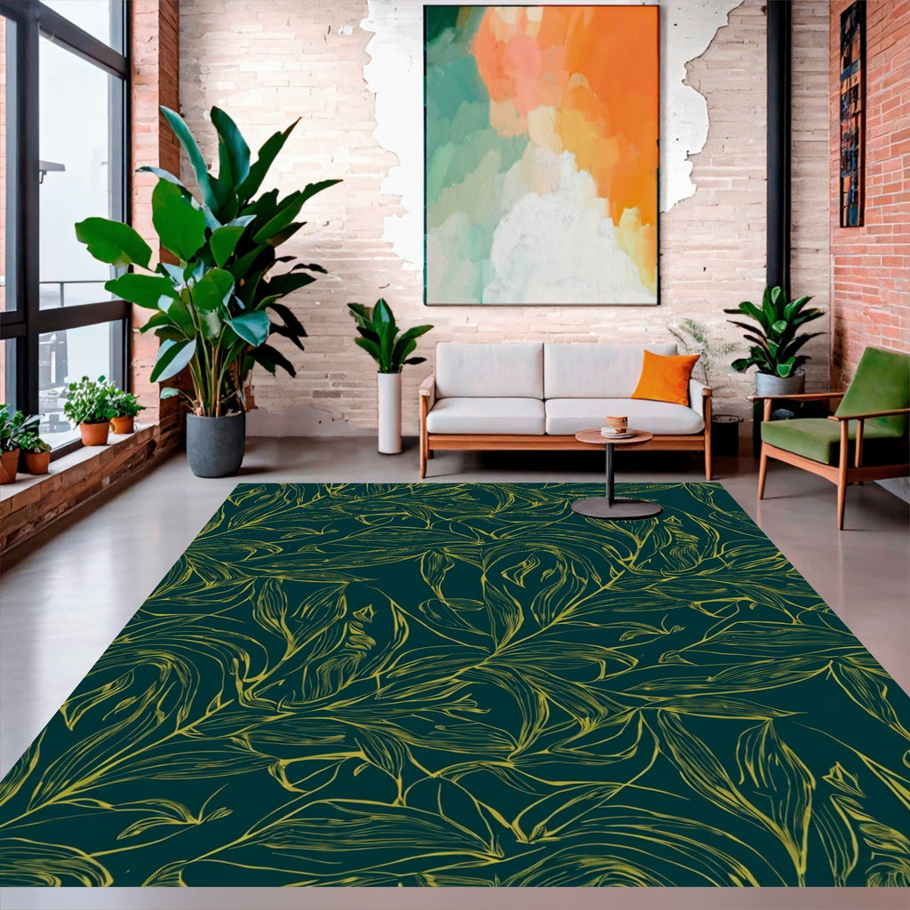 Exotic Leaf Pattern Outline Rug