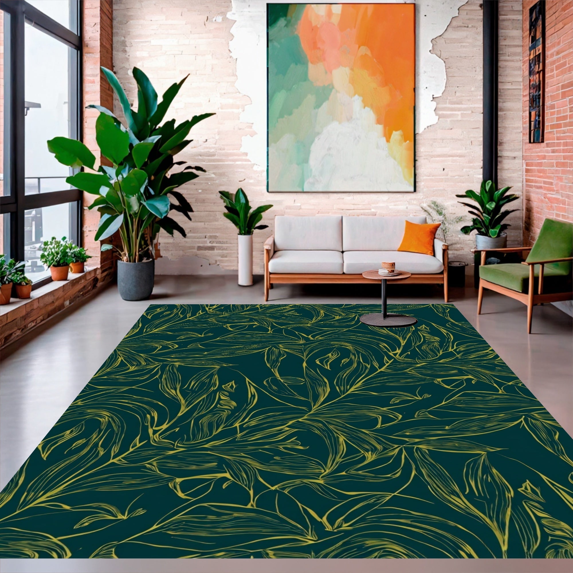 Exotic Leaf Pattern Outline Rug