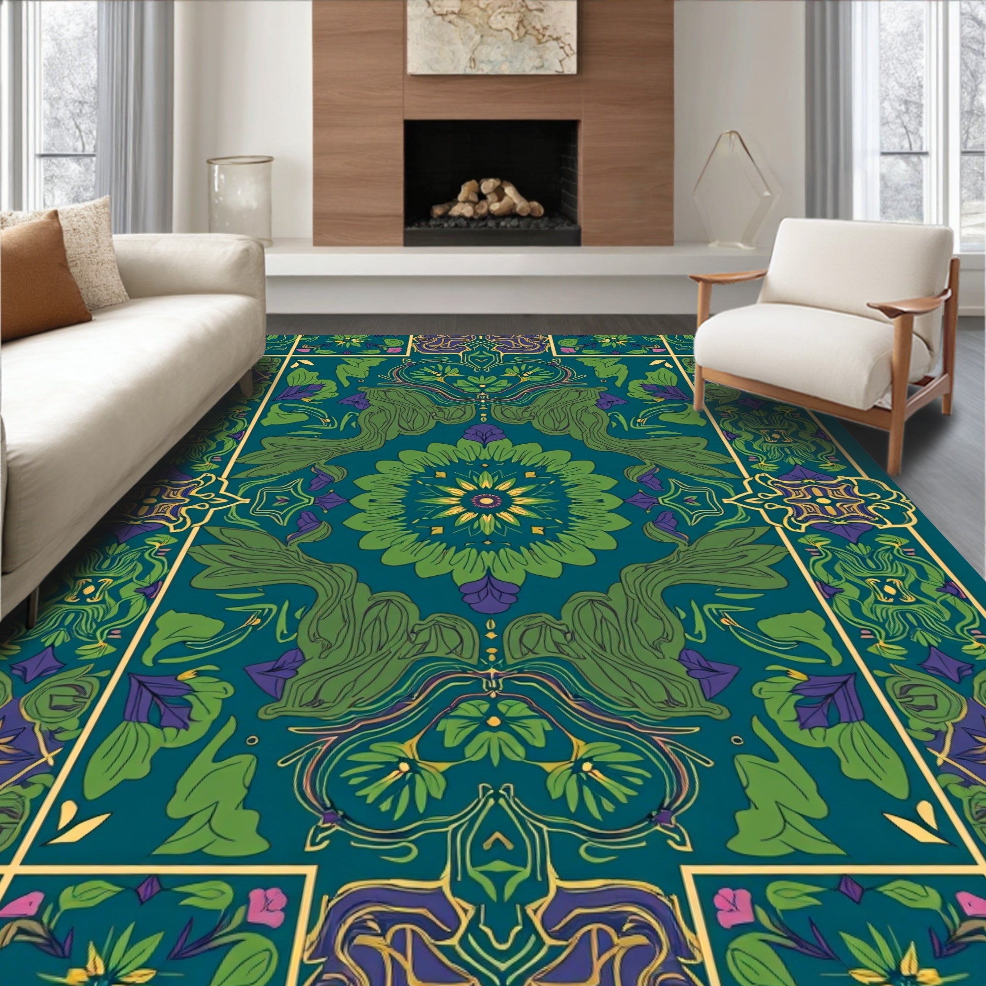Art Nouveau Floral Mandala Design Rug