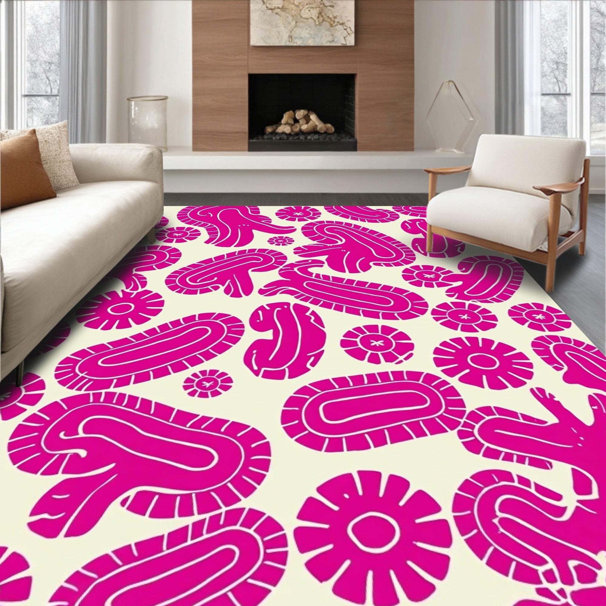 Whimsical Organic Pink Pattern Rug