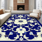 Cream Floral Cream Accents Dark Blue Rug