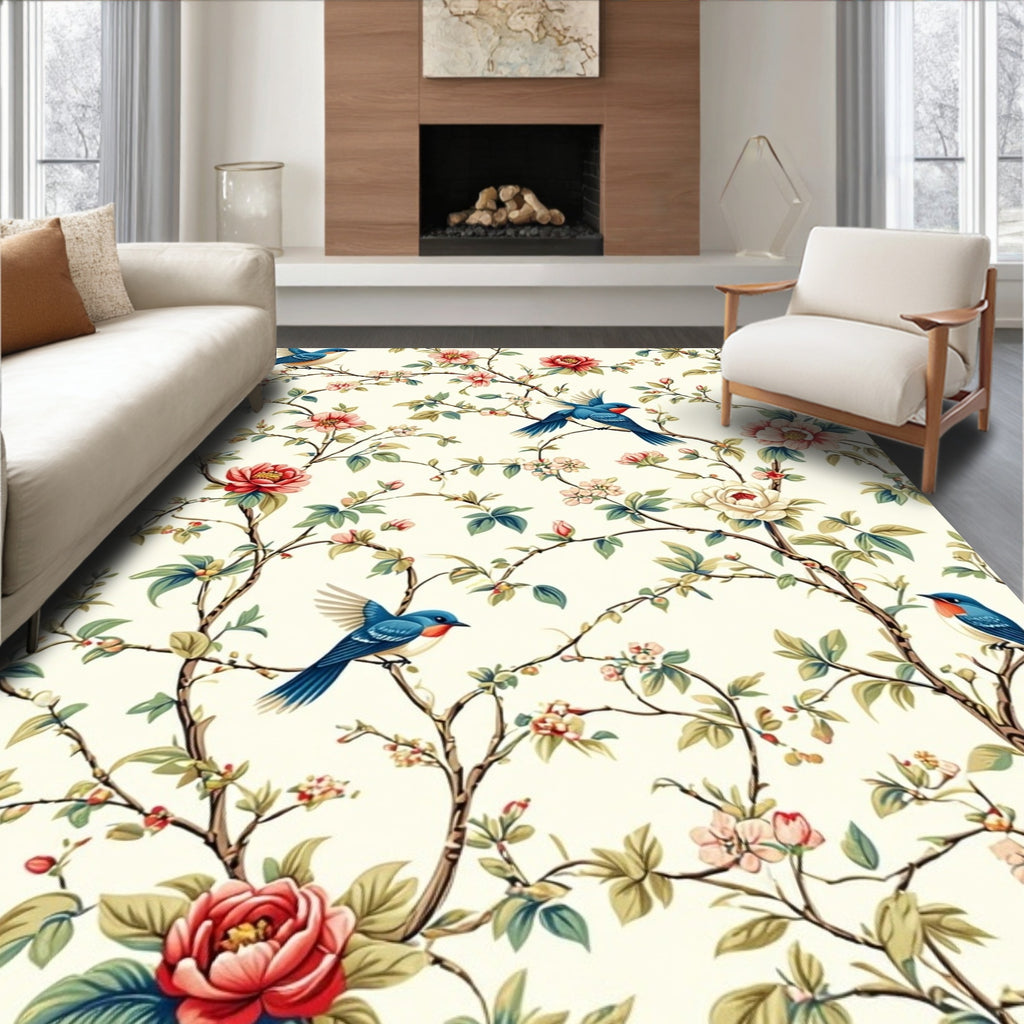 Vintage Bird Blossom Pattern Rug