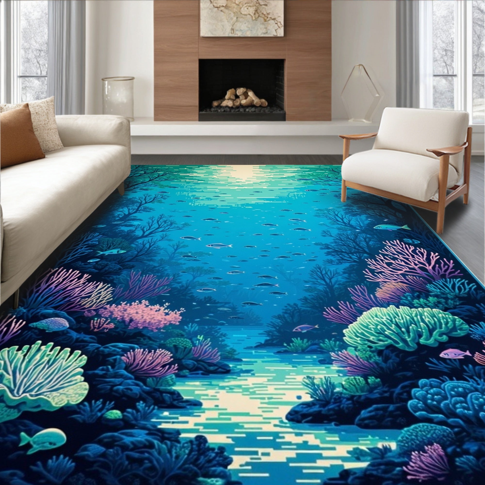 Underwater Coral Forest With Fish Rug