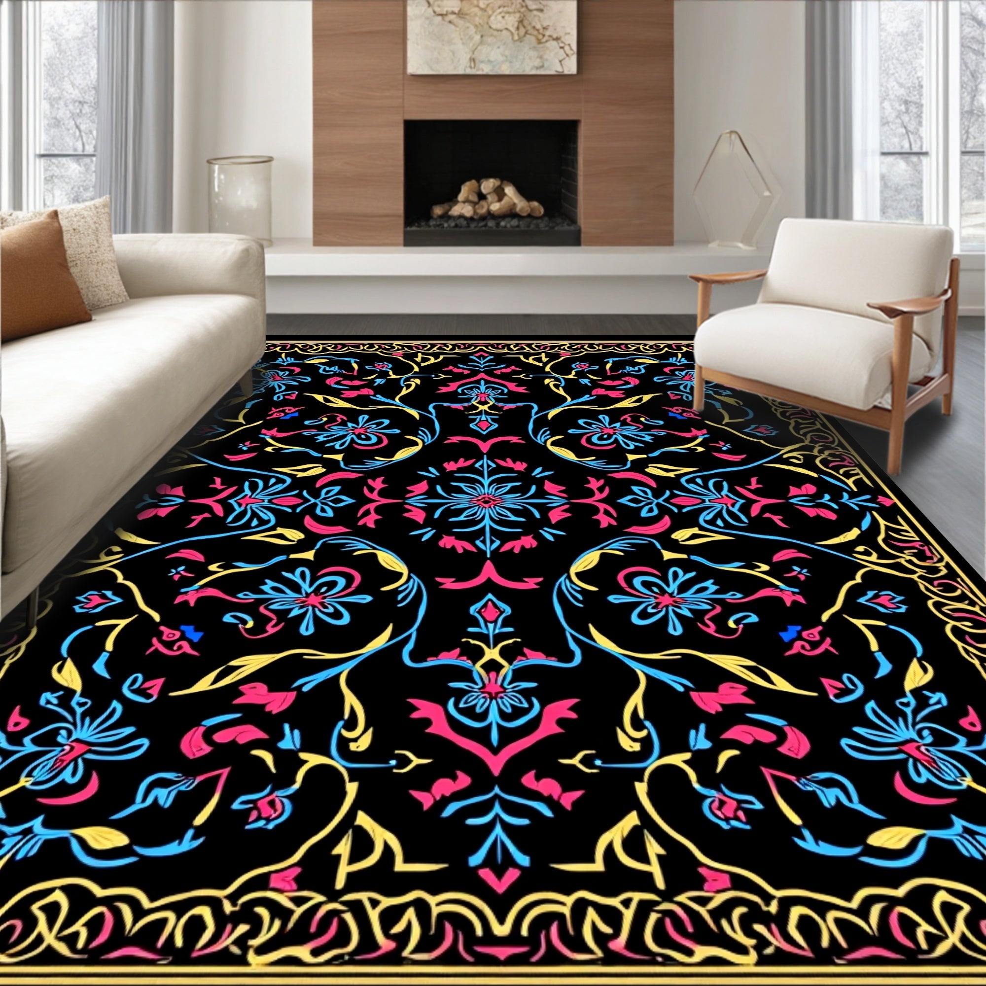 Vivid Floral Vine Intricate Design Rug