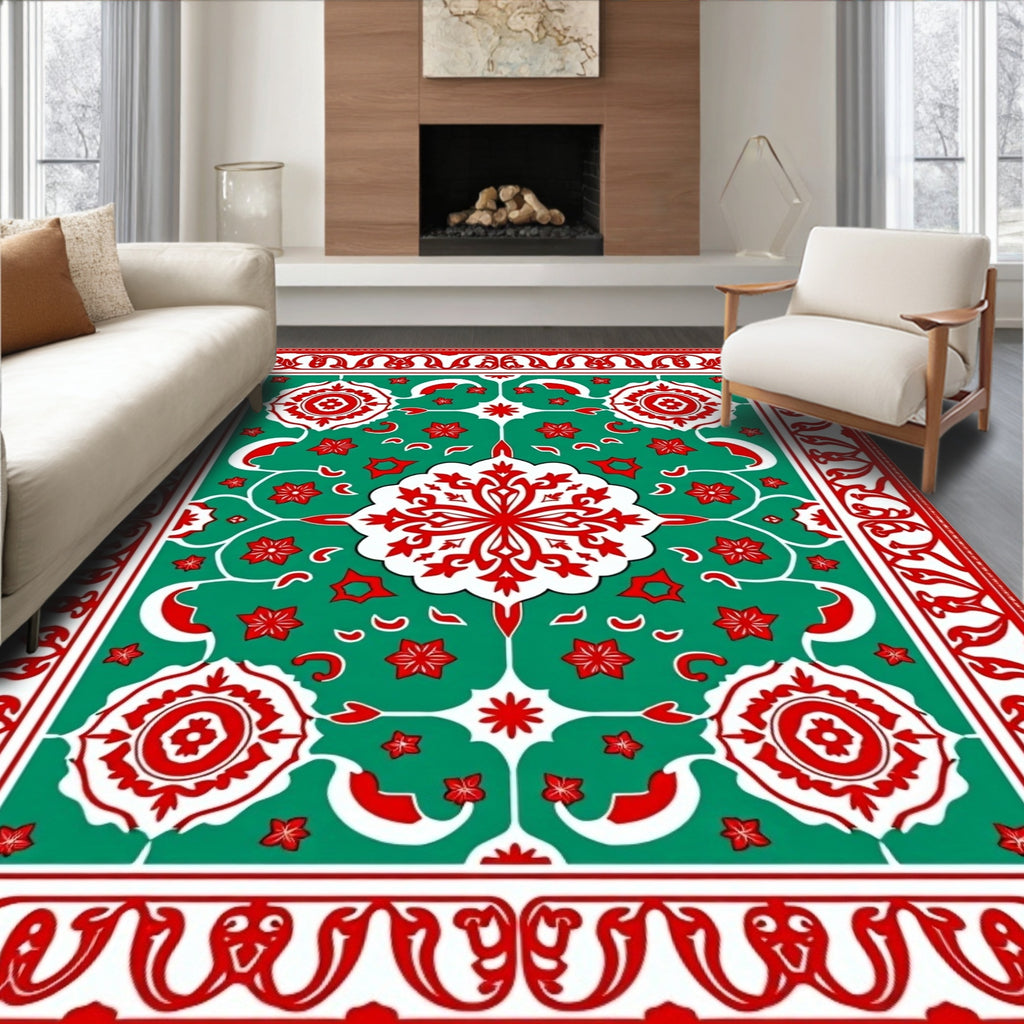 Red Emerald Floral Medallion Rug