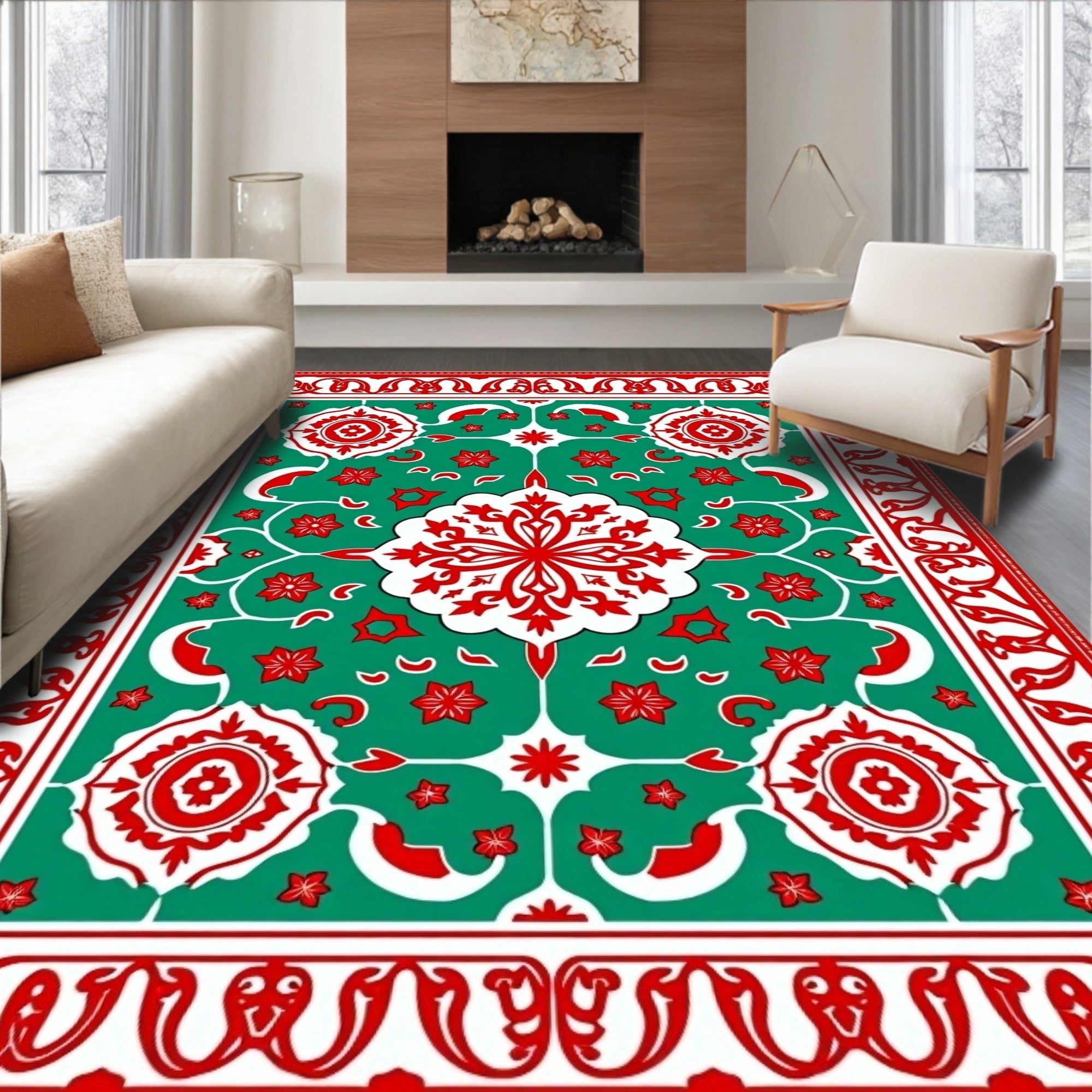 Red Emerald Floral Medallion Rug
