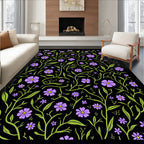 Floral Vine Pattern With Purple Flowers Rug