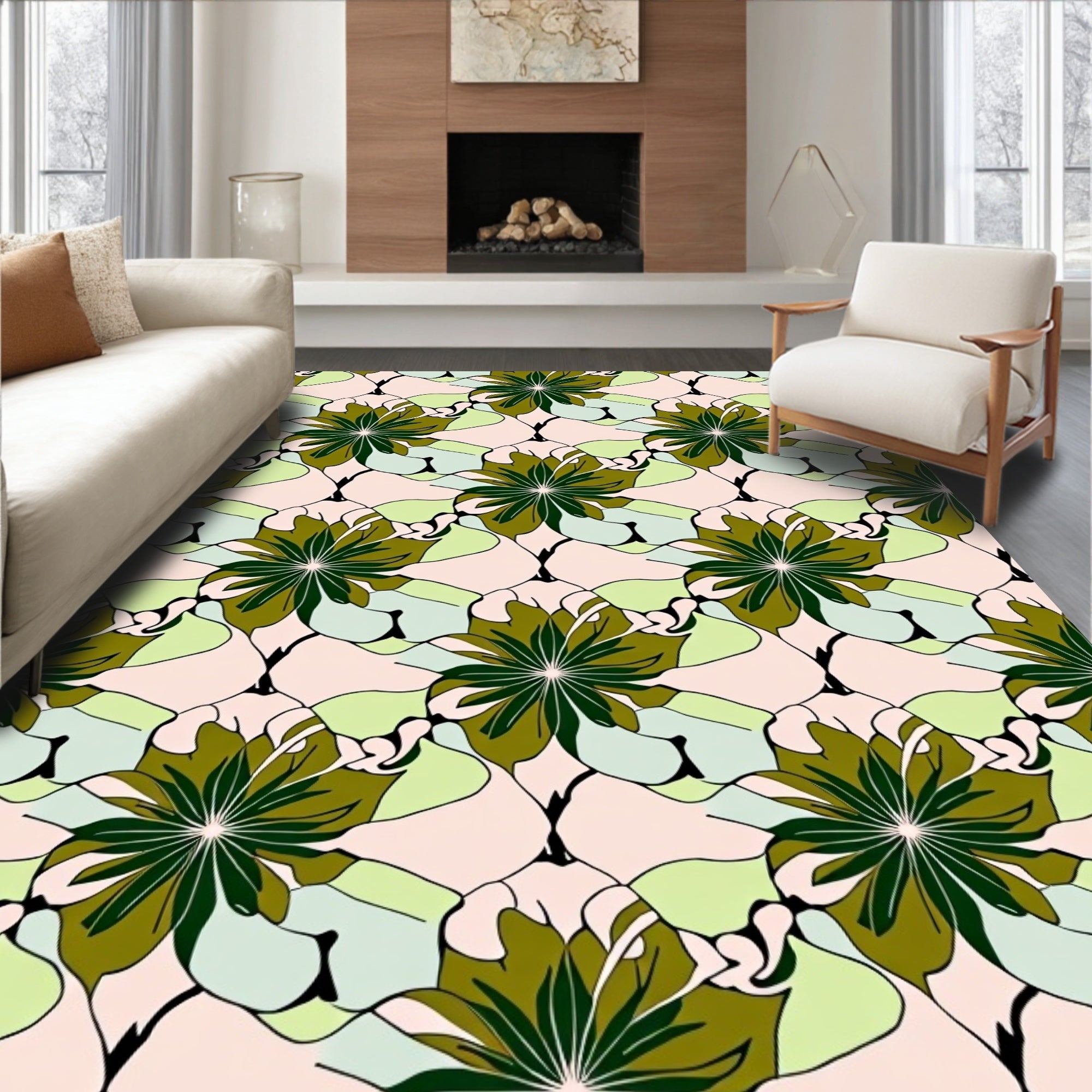 Art Nouveau Stylized Floral Pattern Rug
