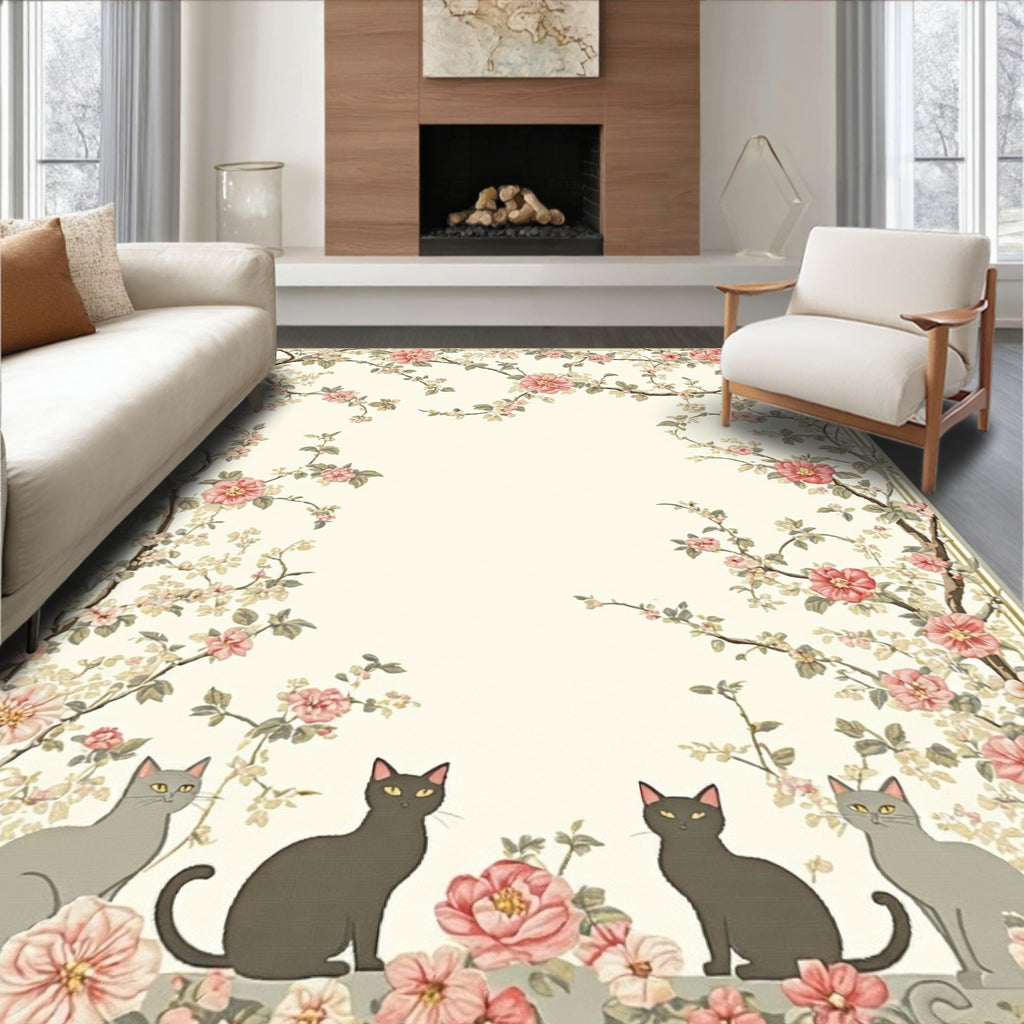 Floral Vine With Cats Pattern Rug