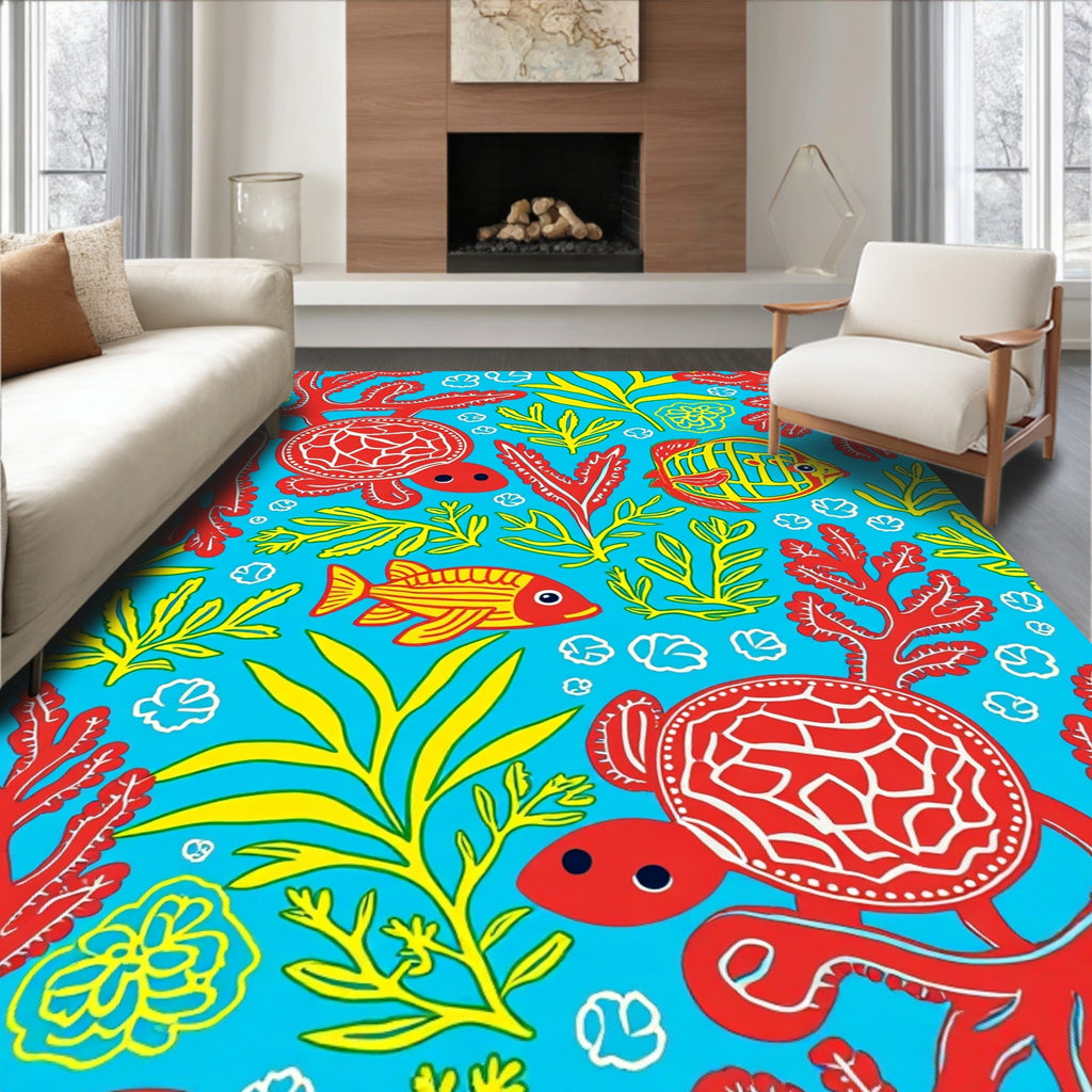 Sea Turtle Fish Coral Collection Rug