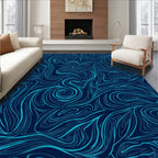 Deep Blue Swirling Lines Pattern Rug