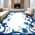 Blue Floral Vine Border Design Rug