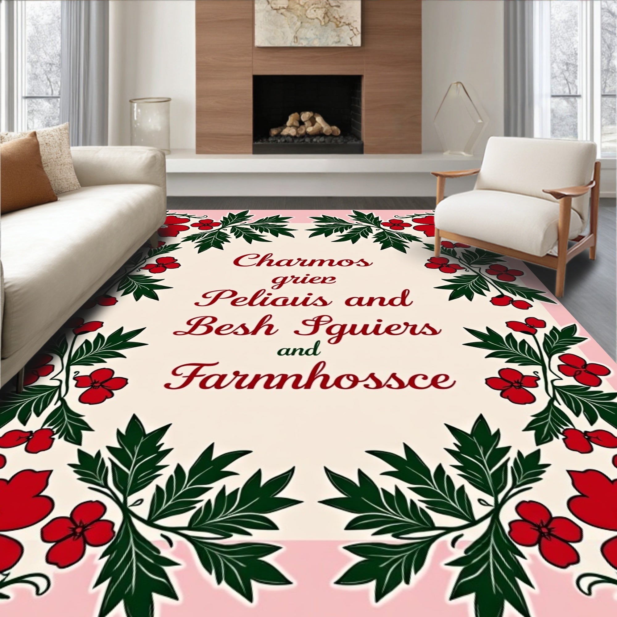 Crimson Flora Border With Cream Center Rug