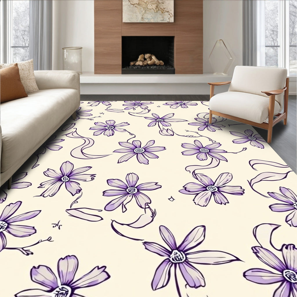 Purple Floral Sketch Pattern Rug