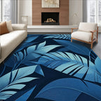 Lush Blue Leaf Pattern Design Rug