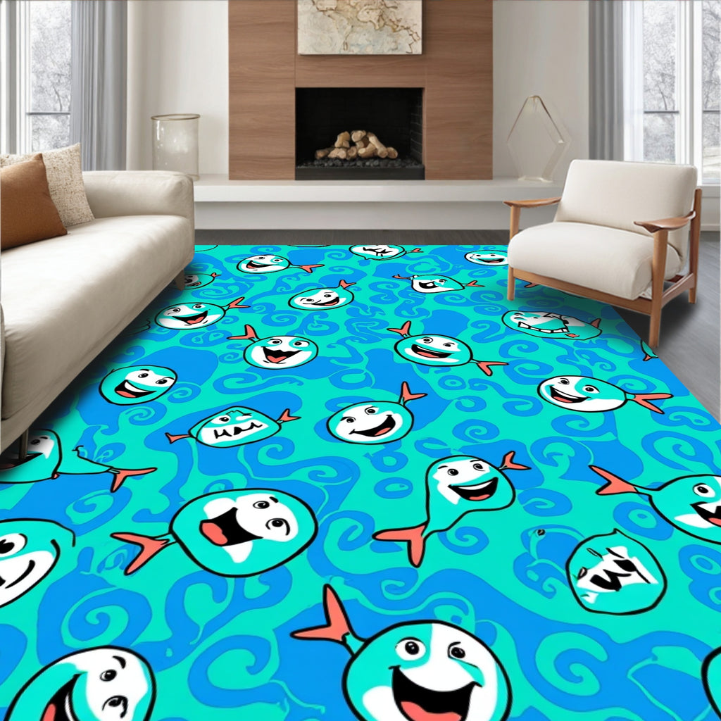 Whimsical Fish Patterned Ocean Rug