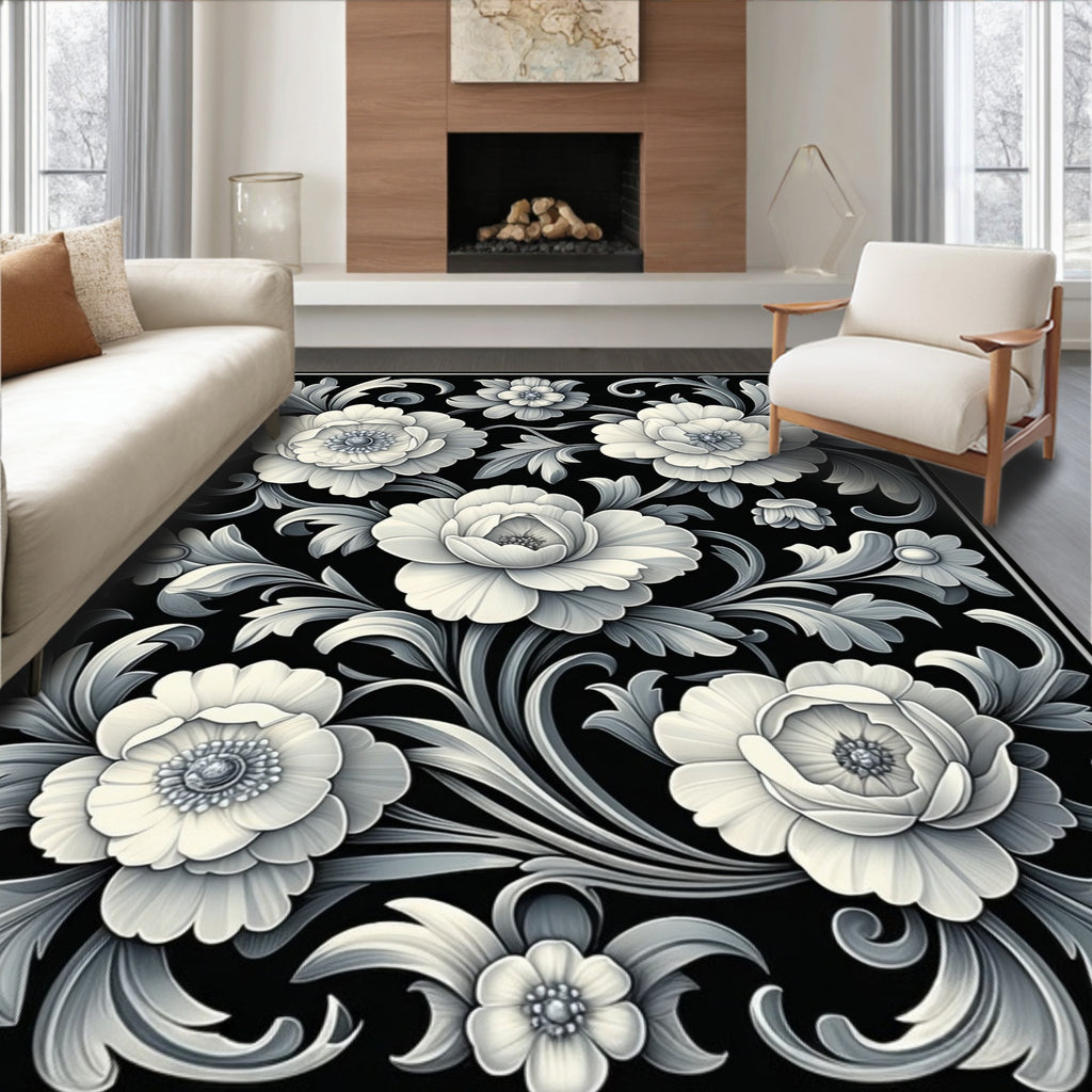 Ornate Floral Scrollwork Pattern Rug