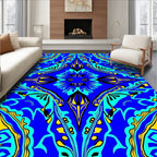 Royal Blue Yellow Teal Abstract Medallion Rug