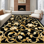 Elegant Black Gold Floral Scroll Rug