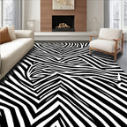 Bold Black White Wavy Stripes Rug