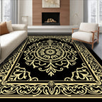 Golden Black Ornate Medallion Scroll Rug