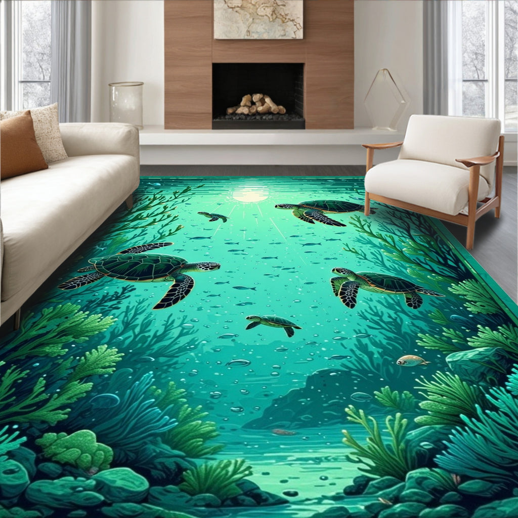 Oceanic Sea Turtle Tranquil Scene Rug