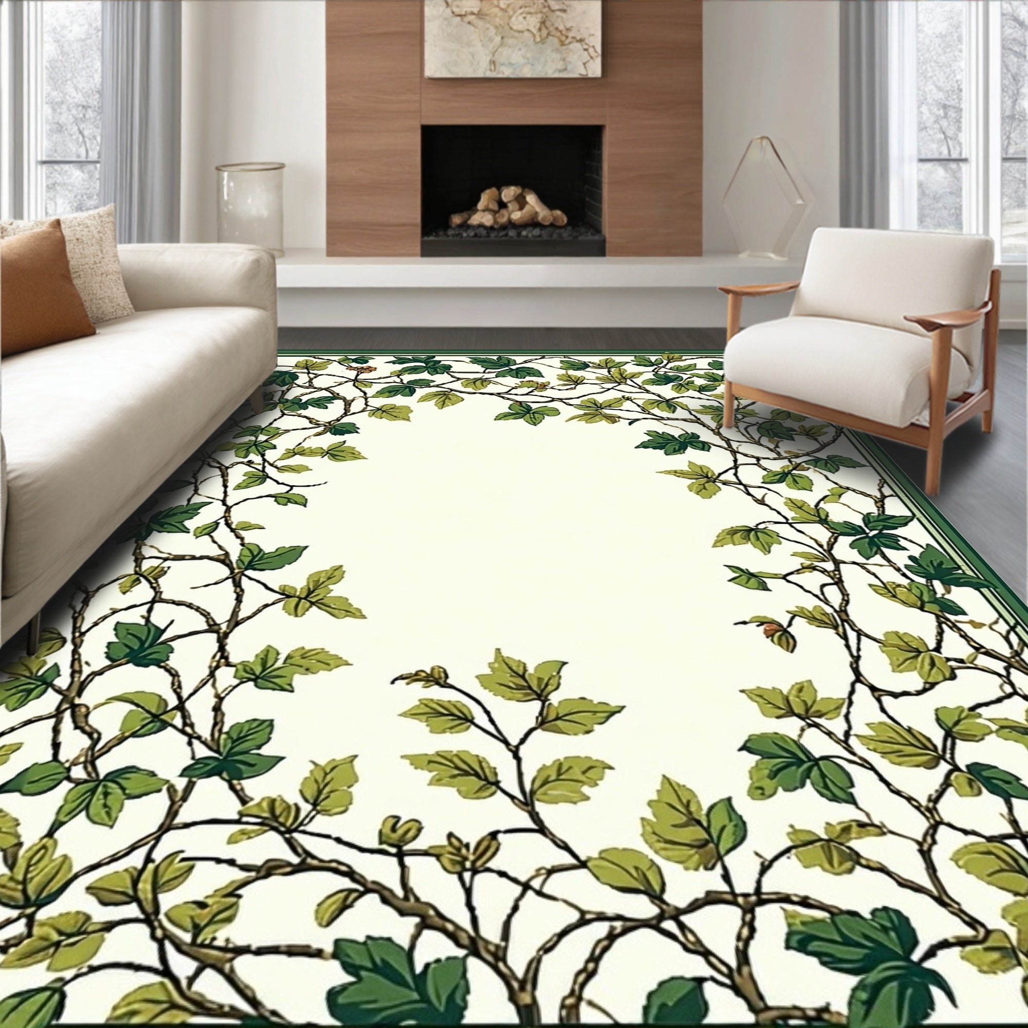 Vine and Leaf Border Design Rug