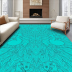 Symmetrical Teal Feathered Silhouette Design Rug
