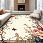 Elegant Floral Butterfly Vine Design Rug