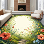 Enchanting Forest Path Floral Illustration Rug