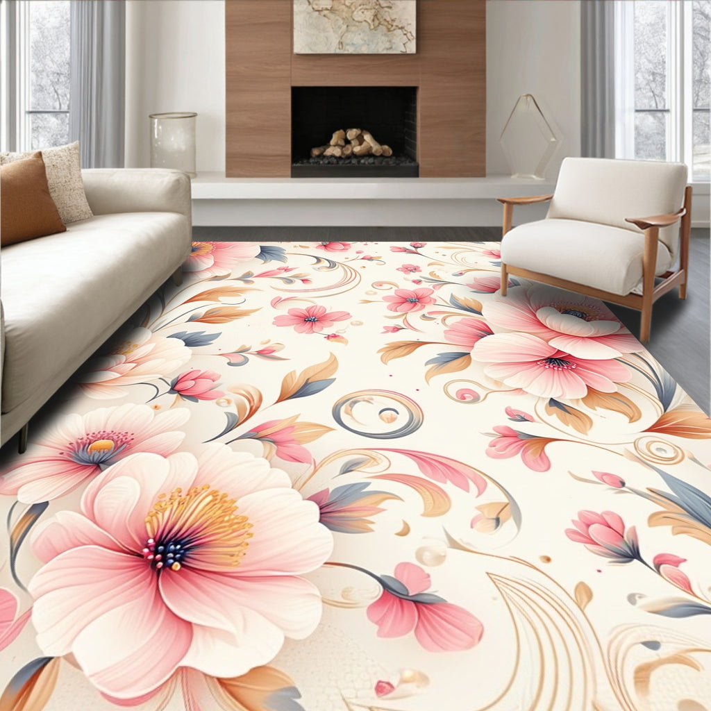 Pastel Floral Swirls Design Rug