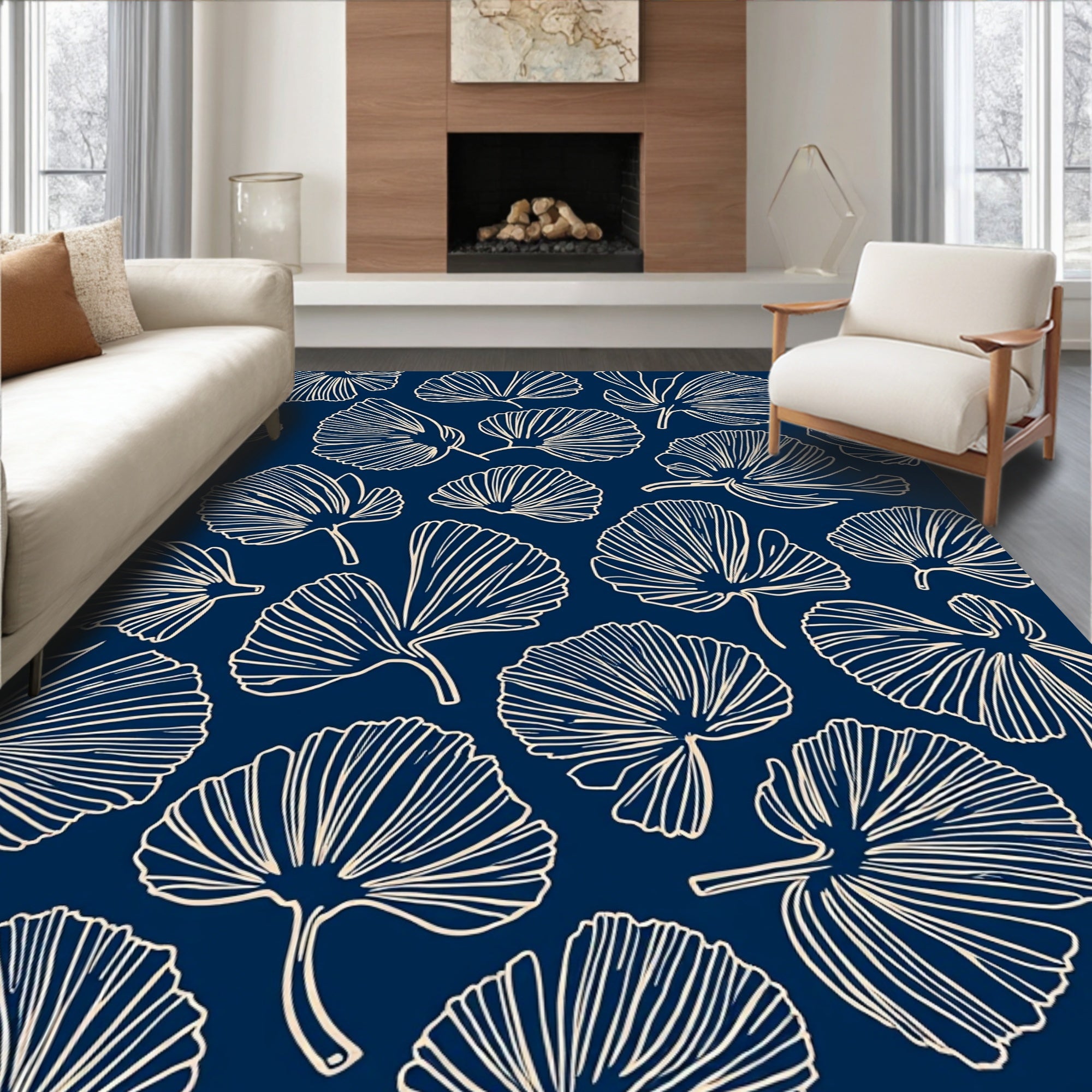 Ginkgo Leaf Outline Pattern Rug