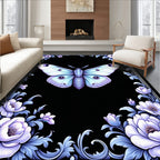 Elegant Lavender Moth Floral Frame Rug