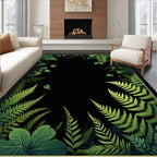 Green Fern Foliage Classic Border Design Rug